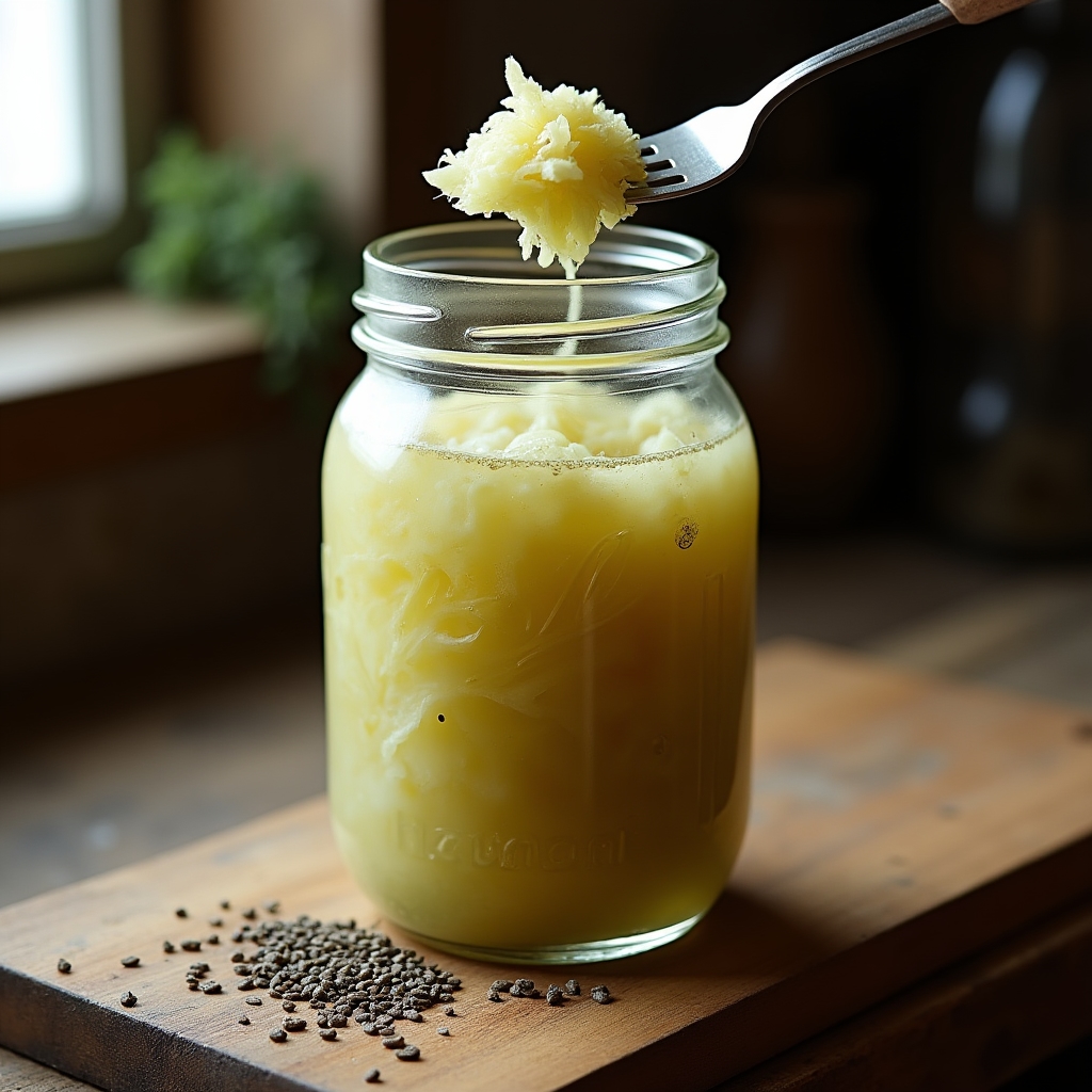 Chucrut casero en tarro de cristal con col fermentada
