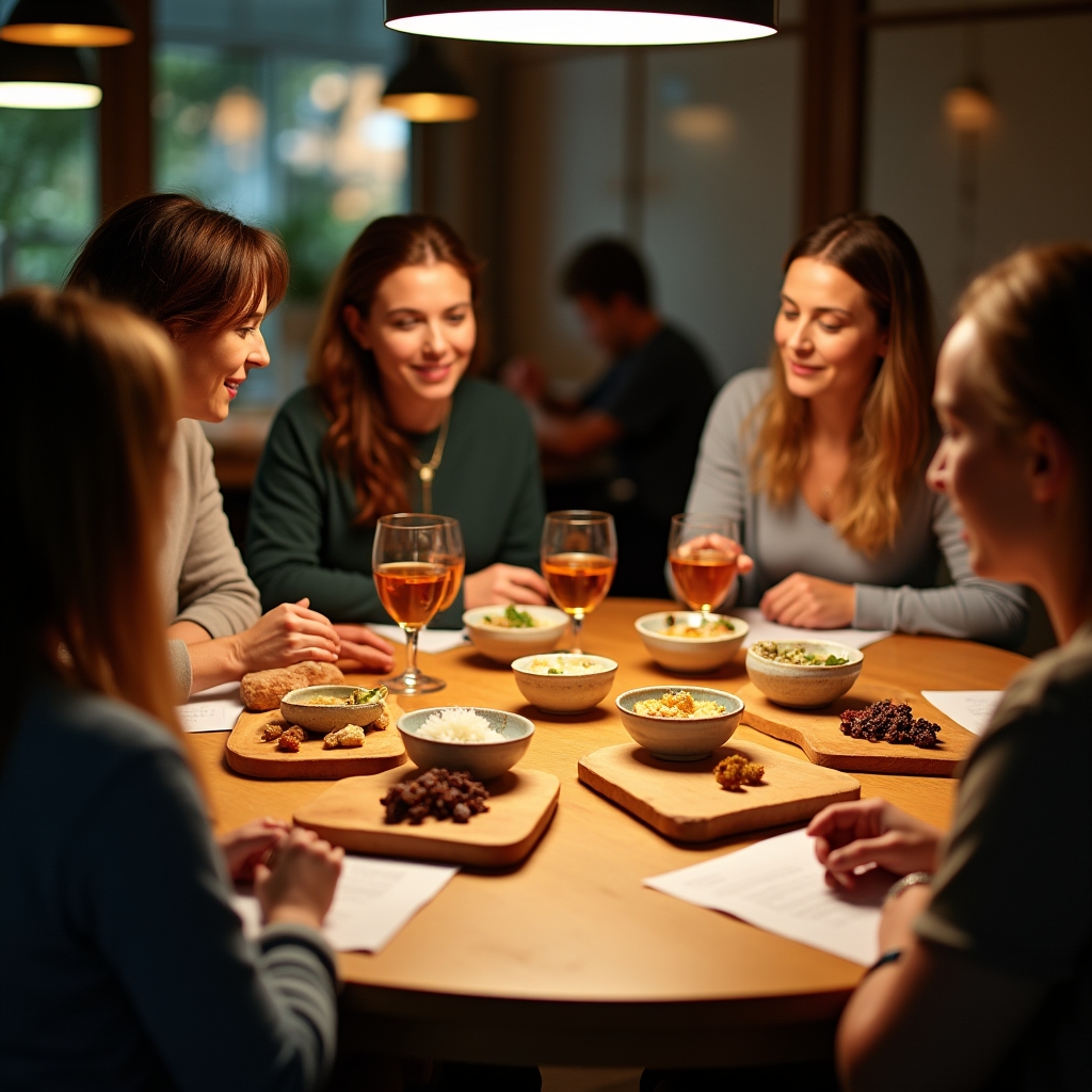 Grupo de participantes en degustación de fermentados al final de una sesión del taller